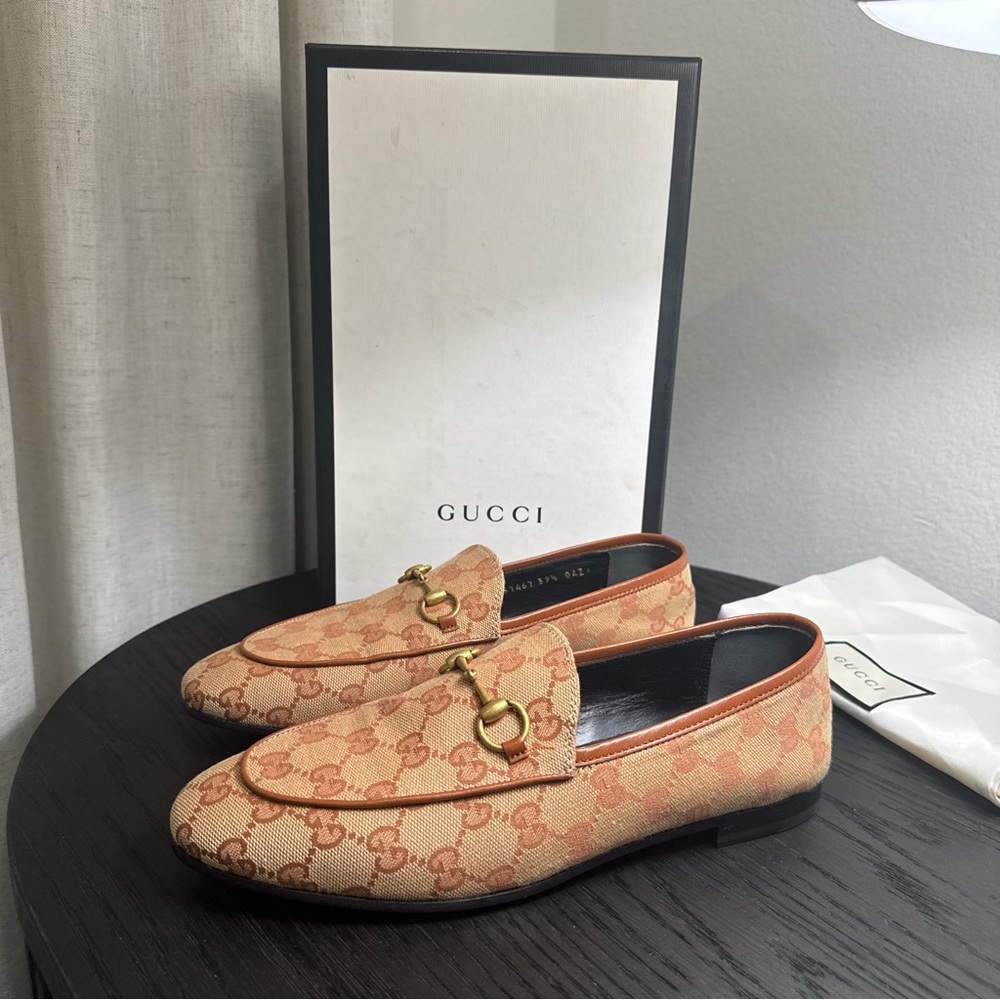 Gucci New Jordaan GG Supreme Canvas Horsebit Loafer Monogram Brown 39.5